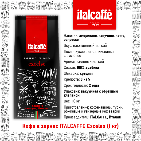 Кофе в зернах ITALCAFFE Excelso (1 кг) – 100% Арабика